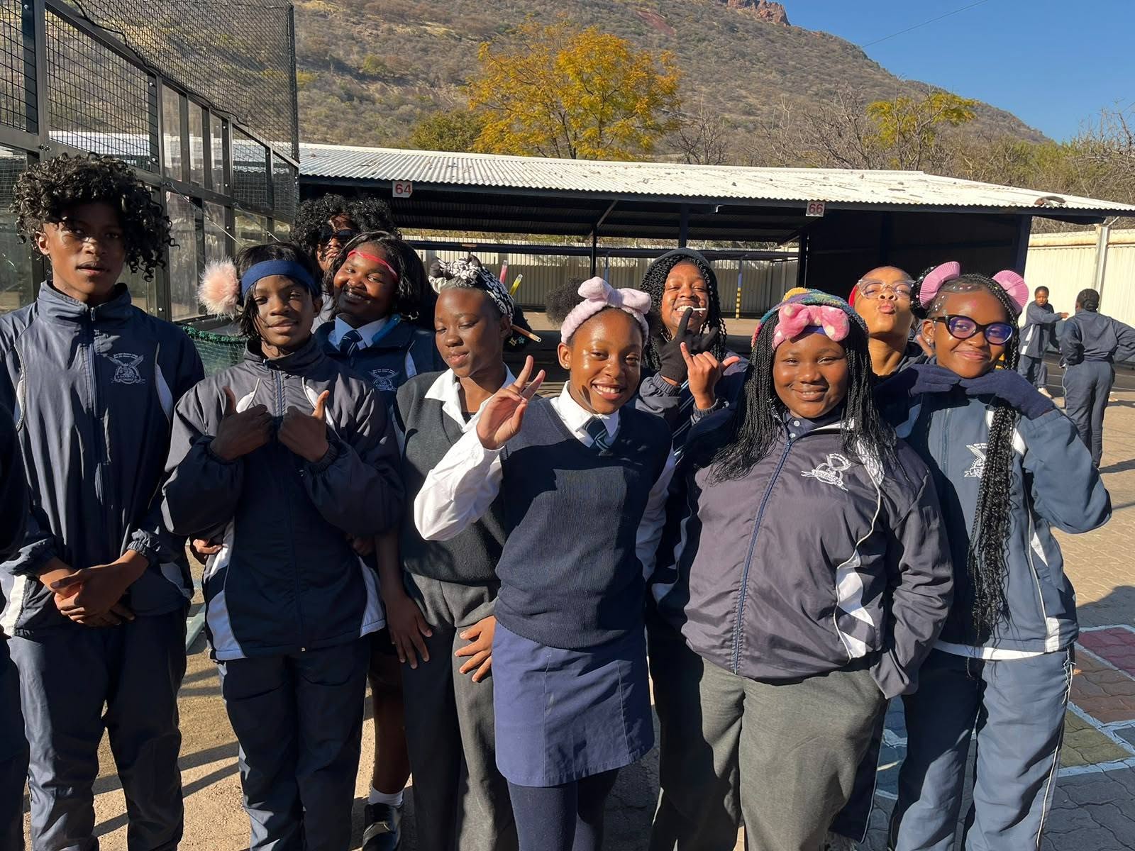 Advanced College learners together outdoors